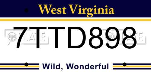 7TTD898 West Virginia License Plate