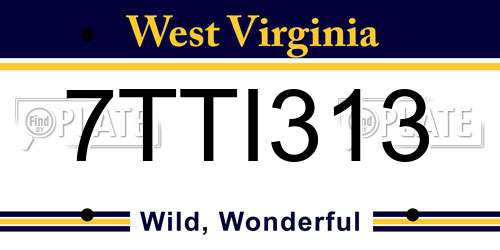 7TTI313 West Virginia License Plate