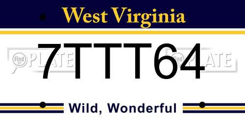 7TTT64 West Virginia License Plate