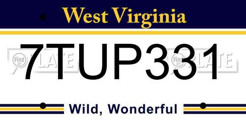 7TUP331 West Virginia License Plate