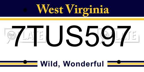 7TUS597 West Virginia License Plate