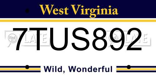 7TUS892 West Virginia License Plate