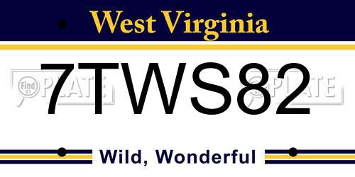 7TWS82 West Virginia License Plate