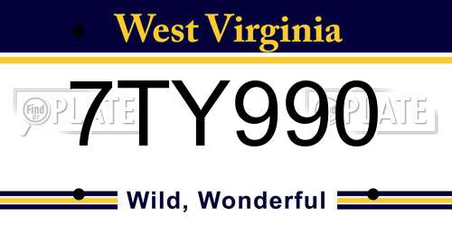 7TY990 West Virginia License Plate
