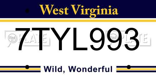 7TYL993 West Virginia License Plate