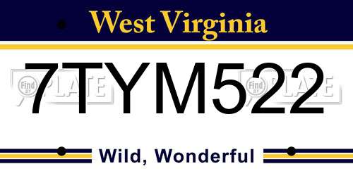 7TYM522 West Virginia License Plate
