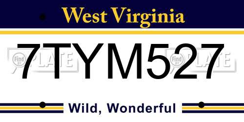 7TYM527 West Virginia License Plate