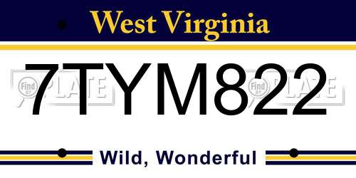 7TYM822 West Virginia License Plate