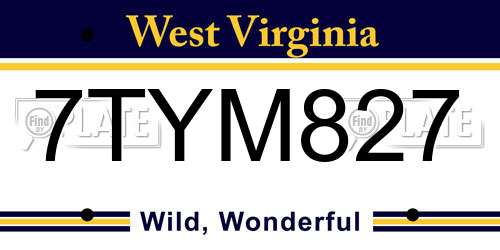 7TYM827 West Virginia License Plate