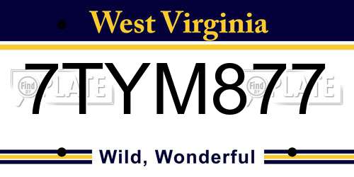 7TYM877 West Virginia License Plate