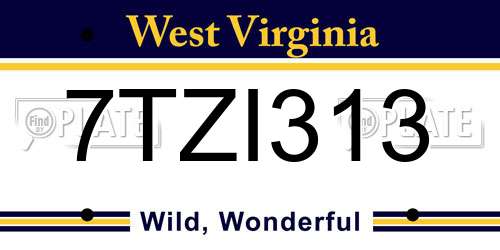 7TZI313 West Virginia License Plate