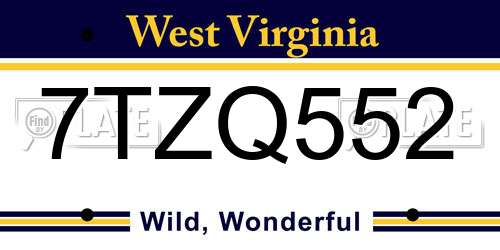 7TZQ552 West Virginia License Plate