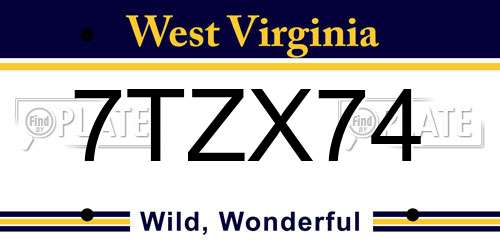 7TZX74 West Virginia License Plate