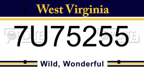 7U75255 West Virginia License Plate