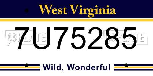 7U75285 West Virginia License Plate