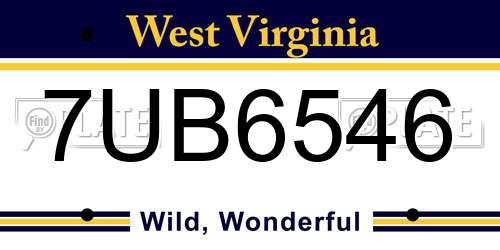 7UB6546 West Virginia License Plate