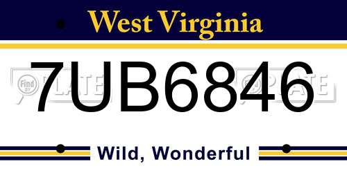 7UB6846 West Virginia License Plate