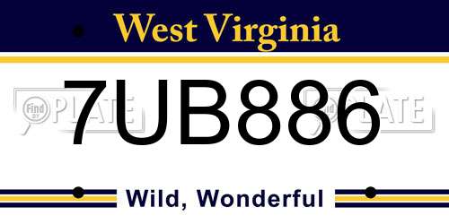 7UB886 West Virginia License Plate