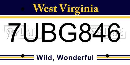 7UBG846 West Virginia License Plate