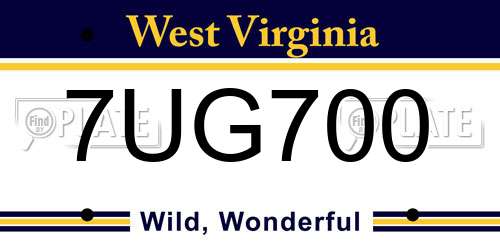 7UG700 West Virginia License Plate