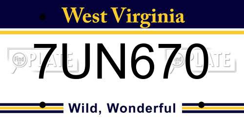 7UN670 West Virginia License Plate