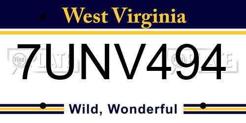 7UNV494 West Virginia License Plate