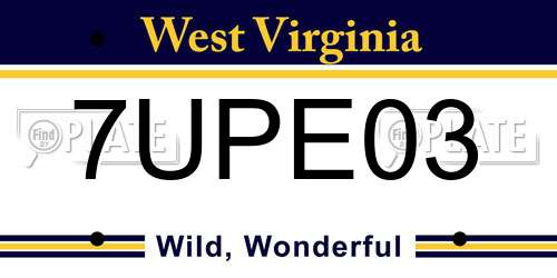 7UPE03 West Virginia License Plate