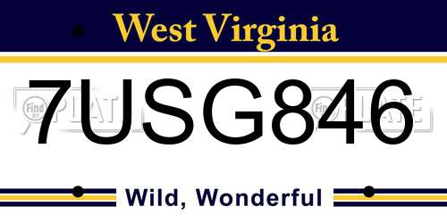 7USG846 West Virginia License Plate