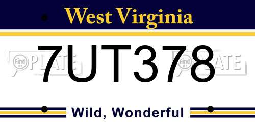 7UT378 West Virginia License Plate
