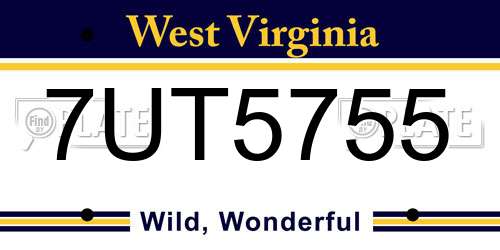7UT5755 West Virginia License Plate