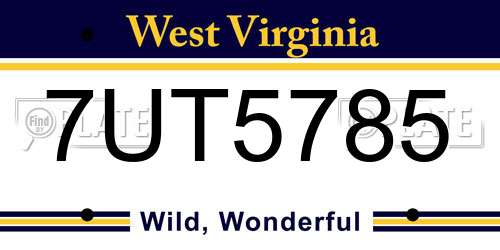 7UT5785 West Virginia License Plate