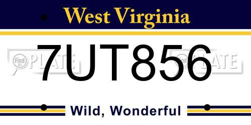 7UT856 West Virginia License Plate