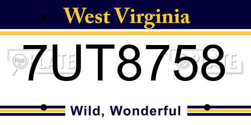 7UT8758 West Virginia License Plate