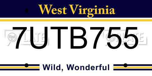 7UTB755 West Virginia License Plate