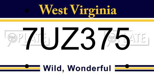 7UZ375 West Virginia License Plate