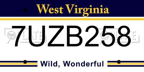 7UZB258 West Virginia License Plate