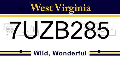 7UZB285 West Virginia License Plate