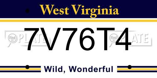 7V76T4 West Virginia License Plate