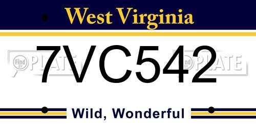 7VC542 West Virginia License Plate