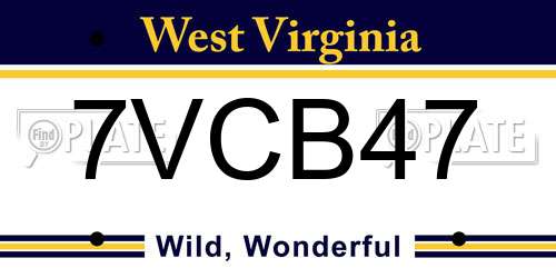 7VCB47 West Virginia License Plate
