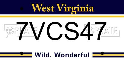 7VCS47 West Virginia License Plate