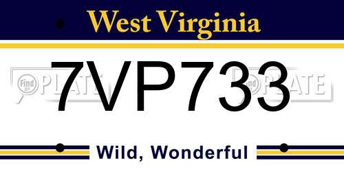 7VP733 West Virginia License Plate