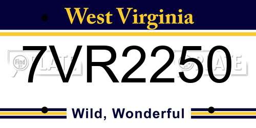 7VR2250 West Virginia License Plate