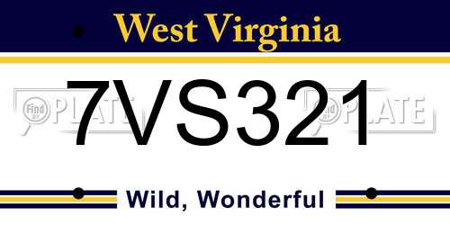 7VS321 West Virginia License Plate