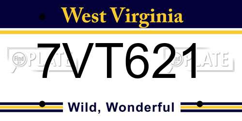 7VT621 West Virginia License Plate