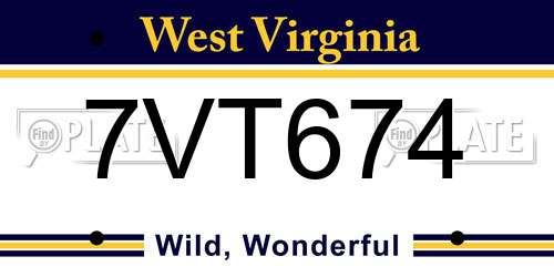 7VT674 West Virginia License Plate