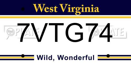 7VTG74 West Virginia License Plate