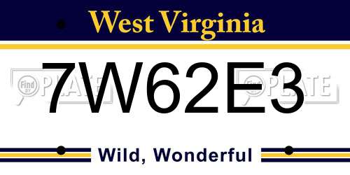 7W62E3 West Virginia License Plate