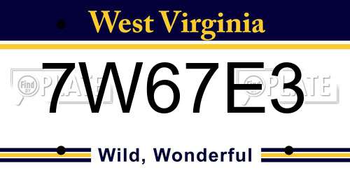 7W67E3 West Virginia License Plate