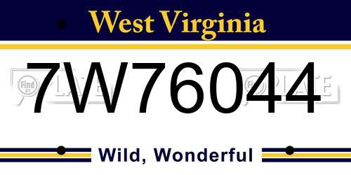 7W76044 West Virginia License Plate